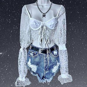 Sugar Thrillz white lace long sleeve crop top xsmall